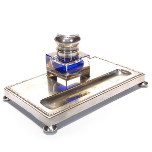 Kryształowy gabinetowy kałamarz na tacy Art deco