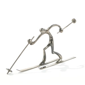 Modernistyczna figurka rzeźbiarska „Narciarz” — Werkstätte Hagenauer, Wiedeń, lata 20./30. XX w.