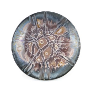 Patera ceramiczna w fioletach i błękitach, Andrzej Trzaska, Polska, lata 60./70. XX w.