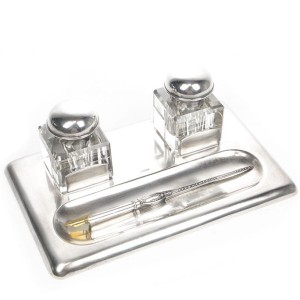 Kryształowy gabinetowy kałamarz na tacy Art deco